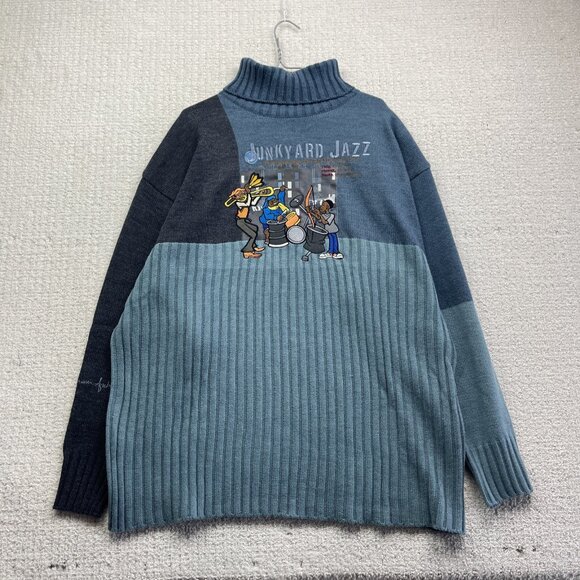 Y2K FUBU Platinum Junkyard Jazz Fat Albert Mens XXL Knit Mock neck sweater Blue - Picture 1 of 16
